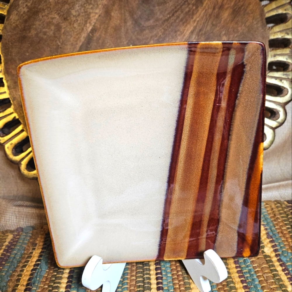 Retired Sango glazed stoneware Avanti Brown 8" square salad plate 4722